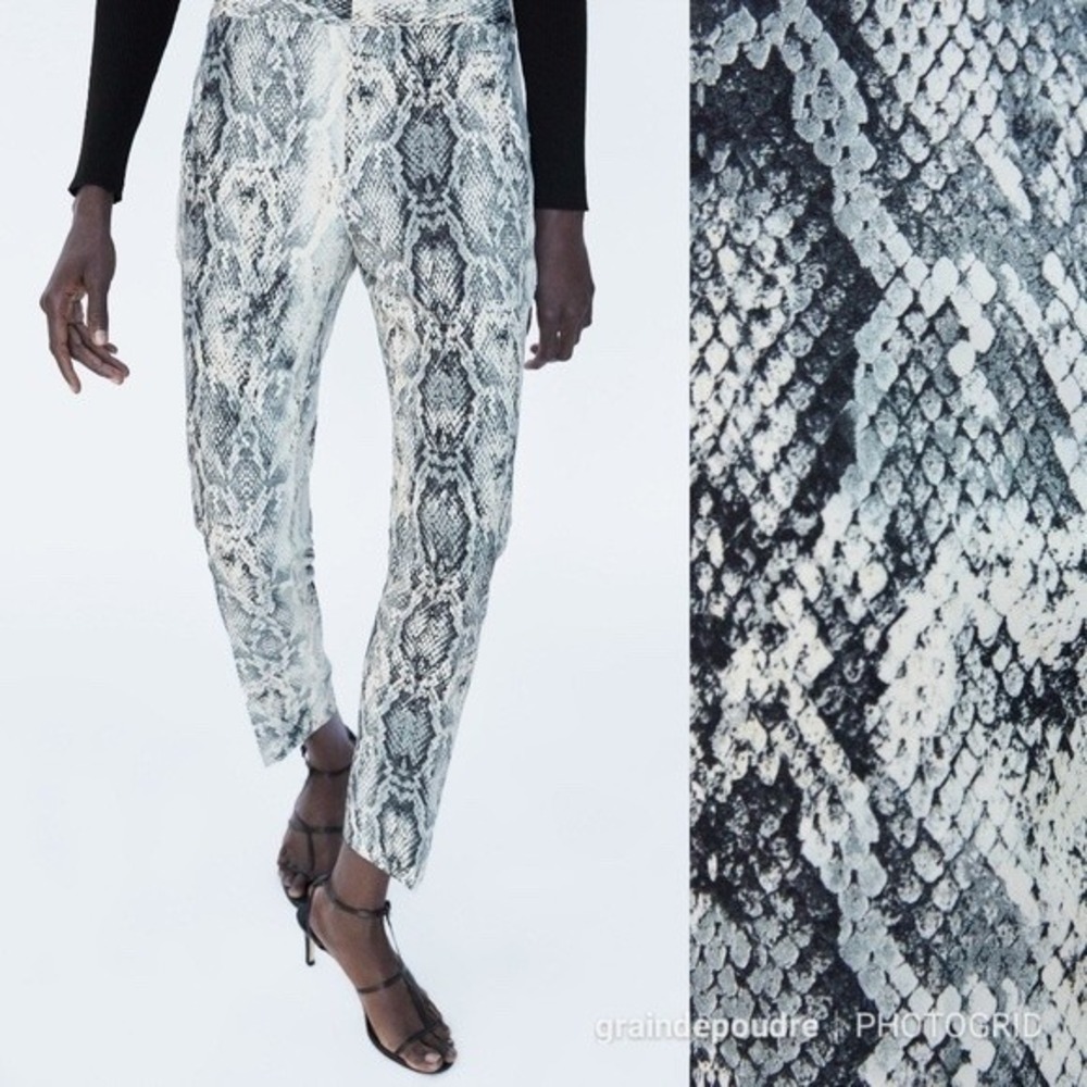 Zara Basic Snakeskin Print Pants, Women's XS, Slim Fit